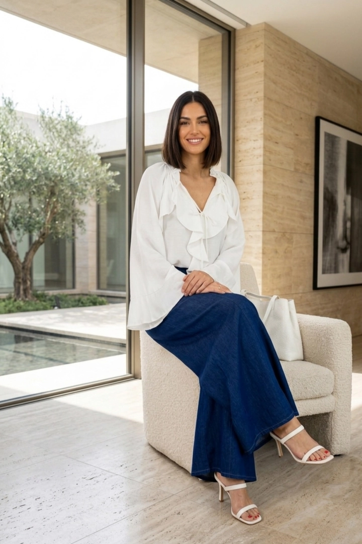 Spodnie kuloty damskie navy blue szerokie nogawki wysoki stan