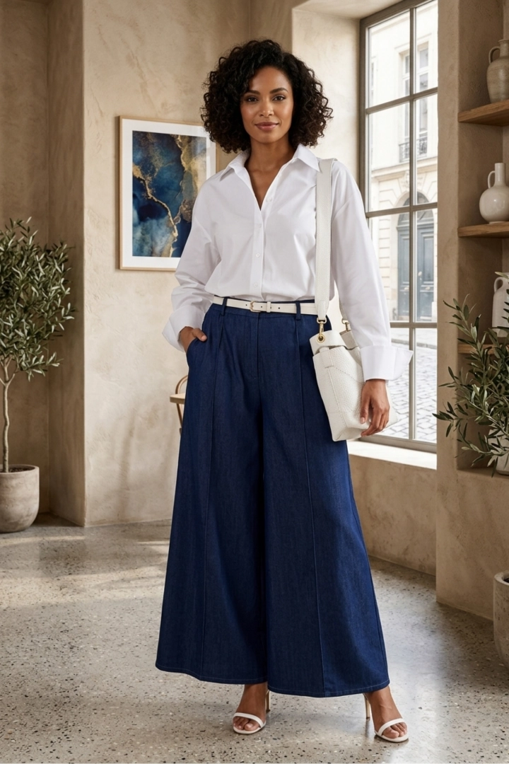 Spodnie granatowe damskie kuloty na gumce z kieszeniami