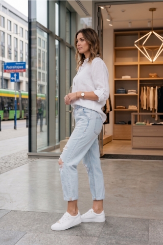 Jasne jeansy damskie wide leg Brichetto z gumką w pasie i kieszeniami light denim