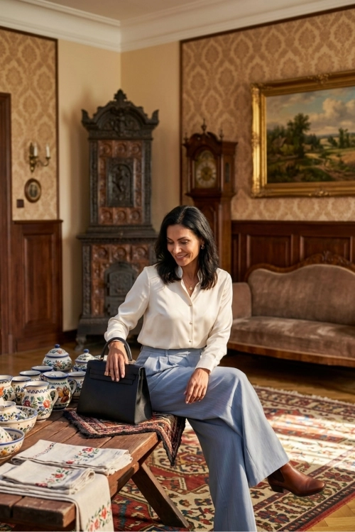 Eleganckie spodnie palazzo Boggia popielate damskie wysoki stan szerokie nogawki