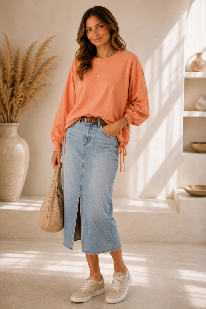 Bluza damska oversize peach fuzz z regulowanym tyłem casual Tofanello