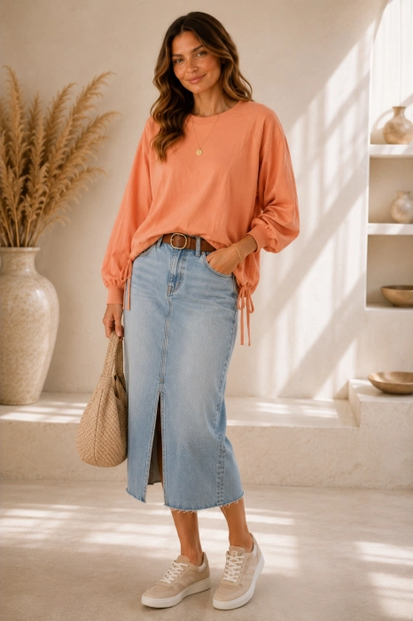 Bluza damska oversize peach fuzz z regulowanym tyłem casual Tofanello