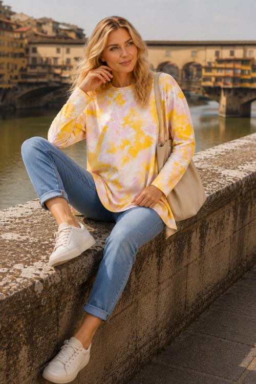 Bluzka damska tie dye z okrągłym dekoltem i luźnym krojem Berbenno