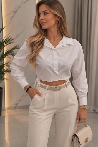 Koszula damska biała z wiązaniem na plecach elegancka Pastignano