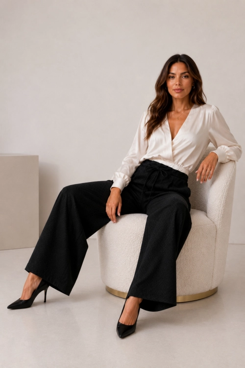 Spodnie damskie wide leg czarne z troczkiem komfort i elegancki wygląd