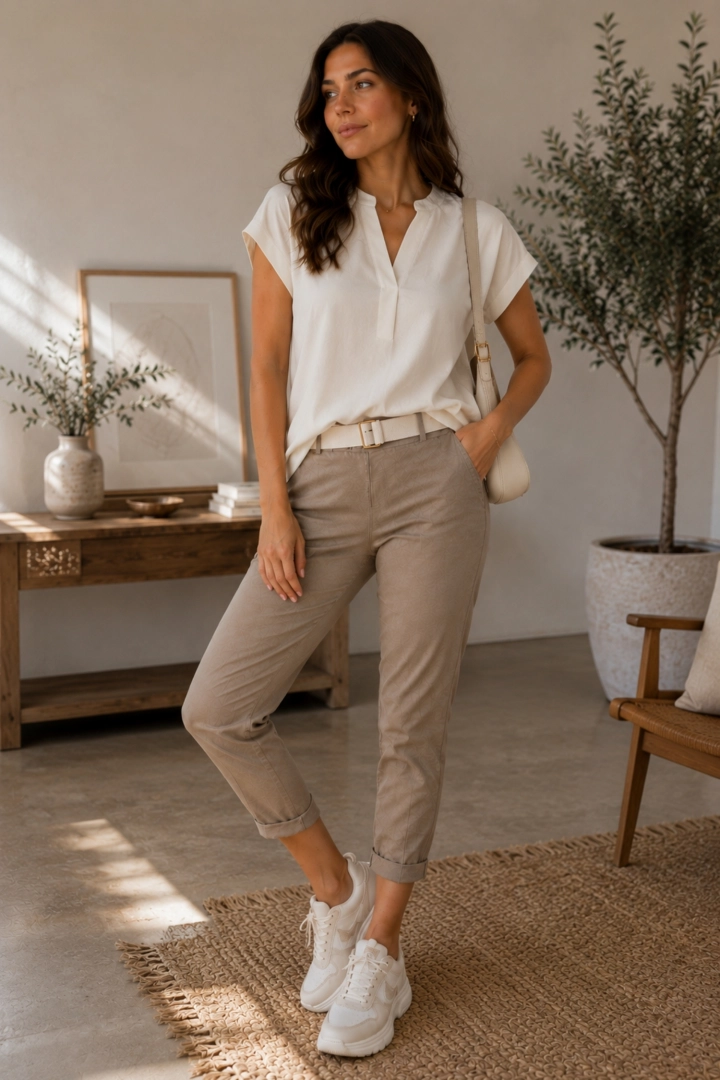Spodnie damskie slim fit fango z wysokim stanem kieszeniami z przodu i z tyłu na gumce w pasie  Cereseto