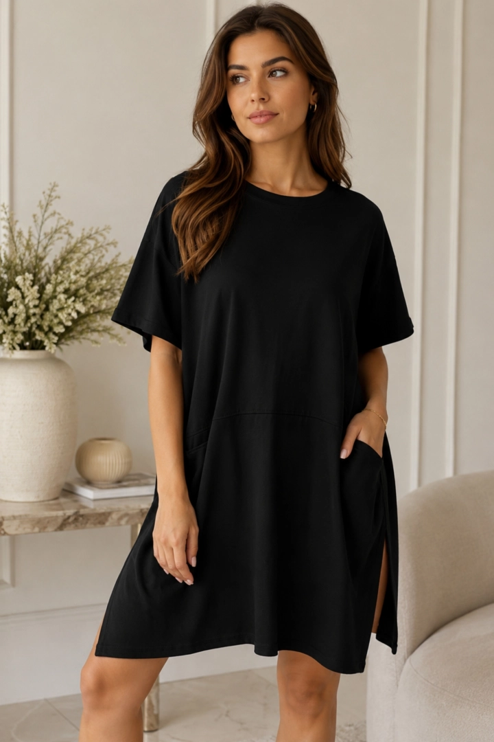 Czarna tunika damska luźna asymetryczna plus size Marinello