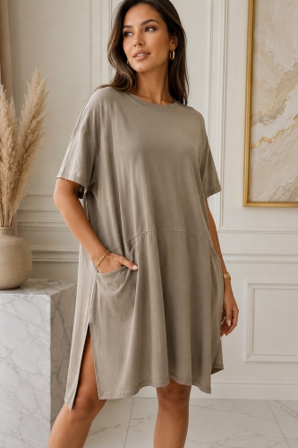 Tunika damska fango luźna oversize z kieszeniami casual plus size Marinello