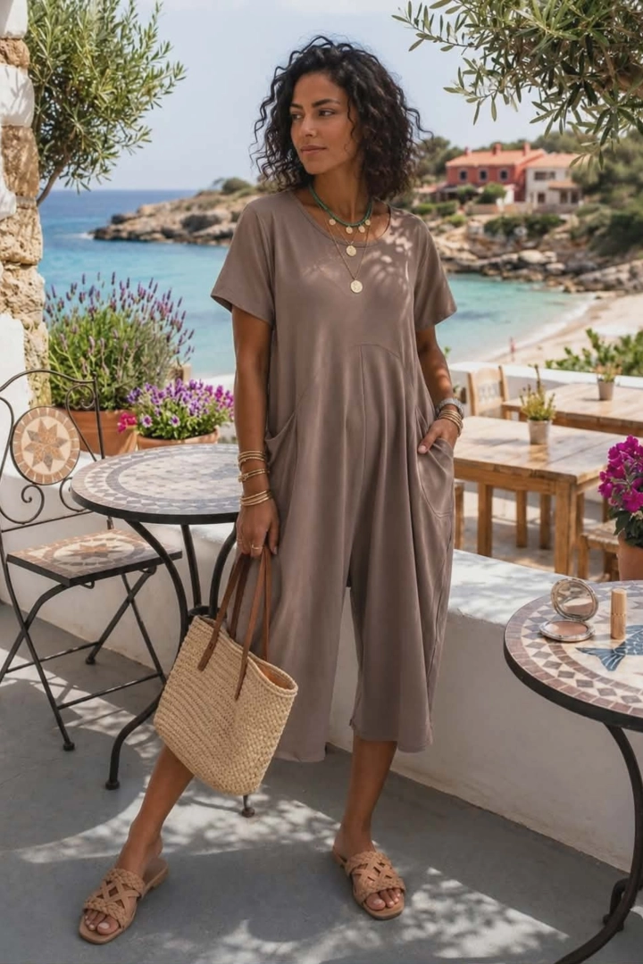 Kombinezon fango oversize z drapowaniem i miękkiej tkaniny styl slow fashion Malamerenda