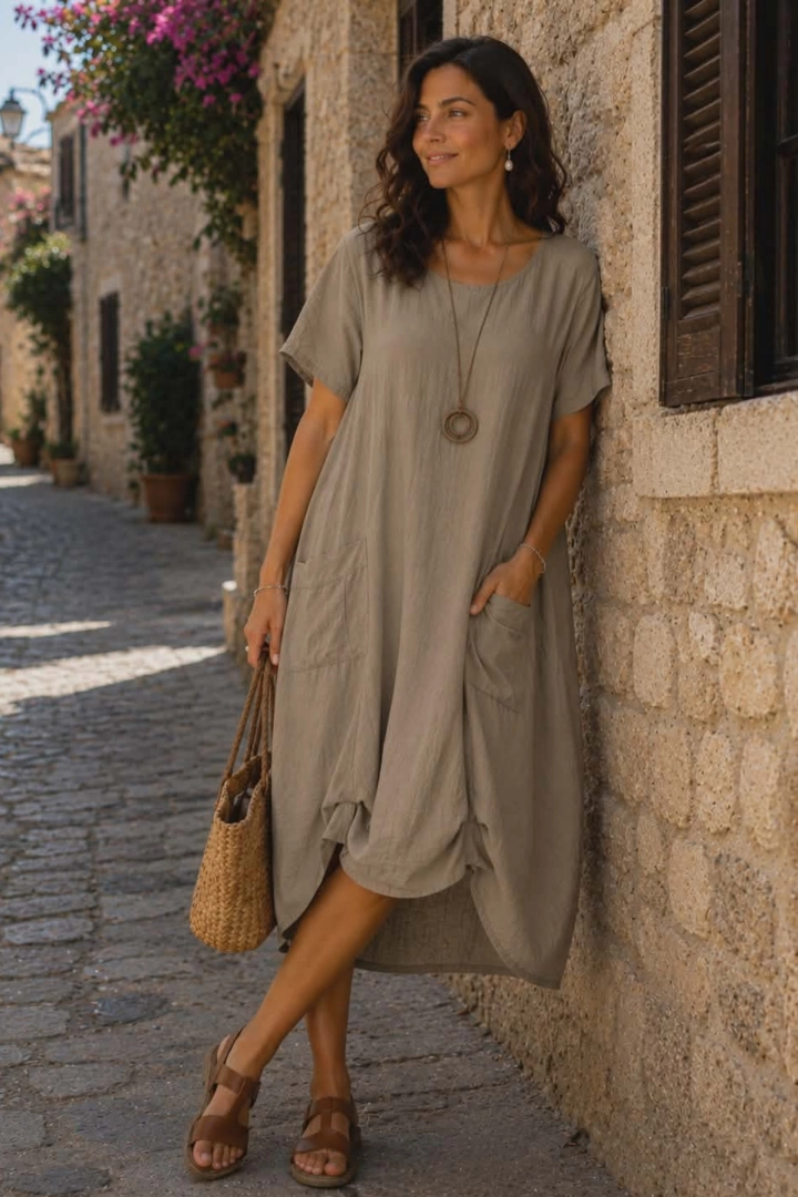 Sukienka midi oversize fango z kieszeniami casual Terrugia