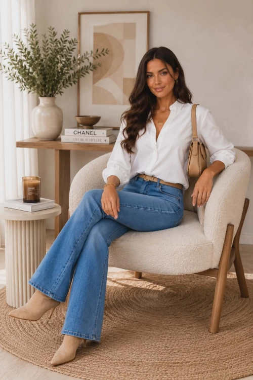 Jeansowe spodnie damskie dzwony Ceregallo light denim blue eleganckie