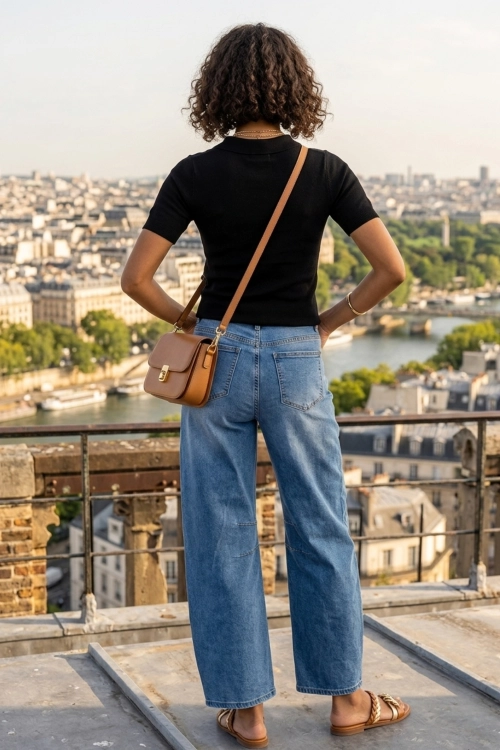 Spodnie jeansowe Siziano denim blue wide leg banana z modnym wzorem serc