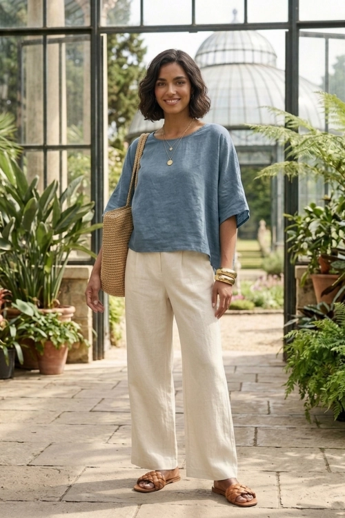 Lniana bluzka damska jeansowa oversize z rękawem kimono i przeszyciem na plecach Sannitico