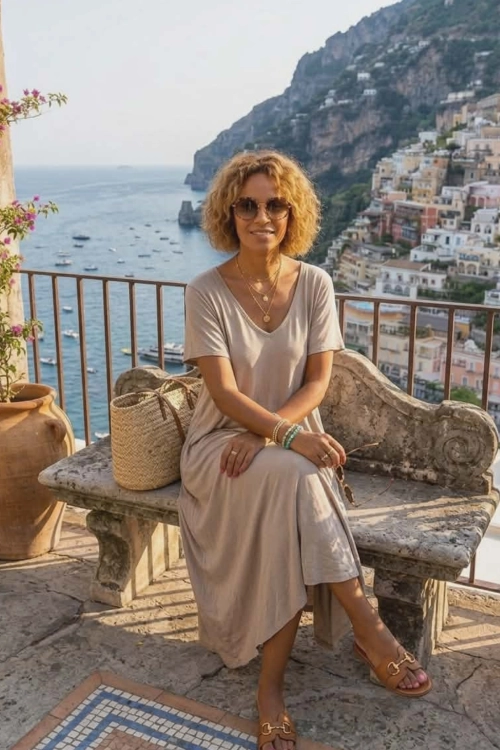 Sukienka midi Vissandone fango z lekkiej tkaniny i dekoltem V boho