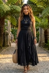Spódnica maxi czarna bawełniana z falbanami elastyczną talią i kieszeniami boho Belfiore 
