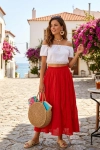 Spódnica maxi czerwona bawełniana z falbanami elastyczną talią i kieszeniami boho Belfiore