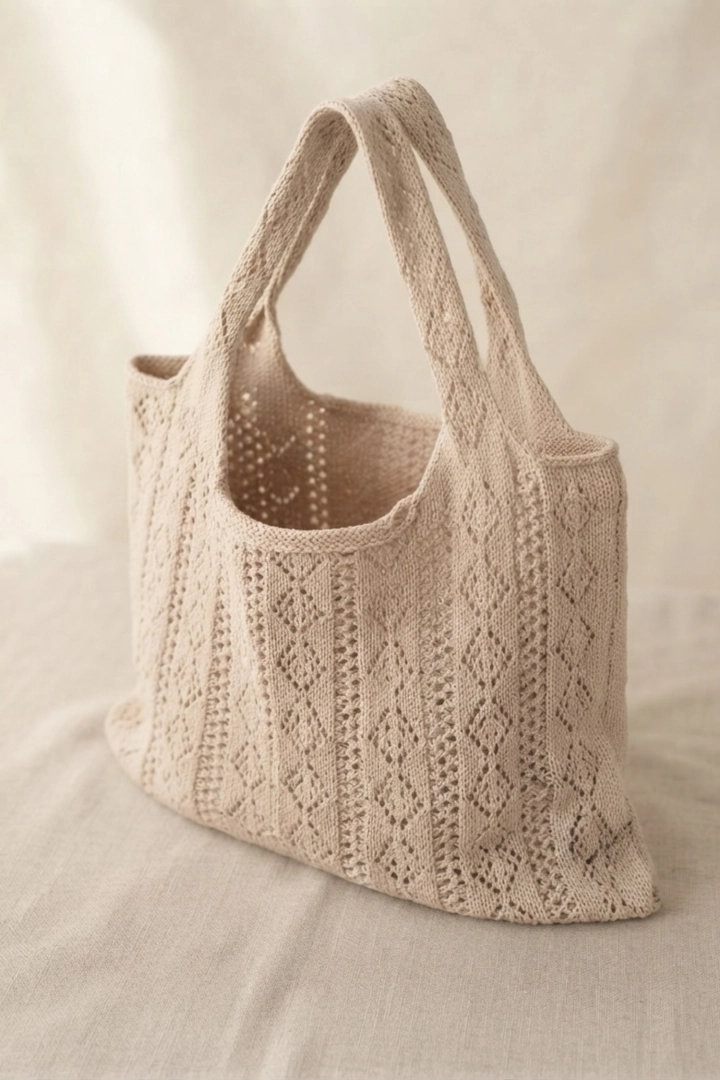 Torebka damska beżowa shopper ażurowa boho Invorio