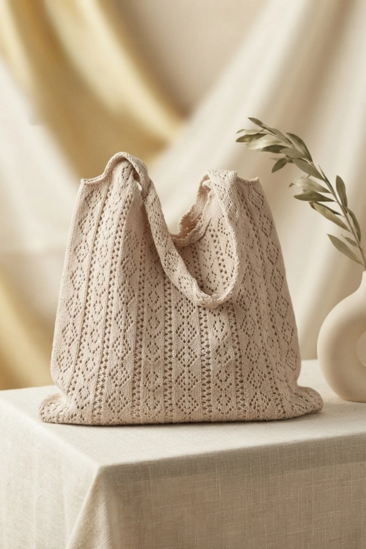 Torebka damska beżowa ażurowa shopper na lato Invorio
