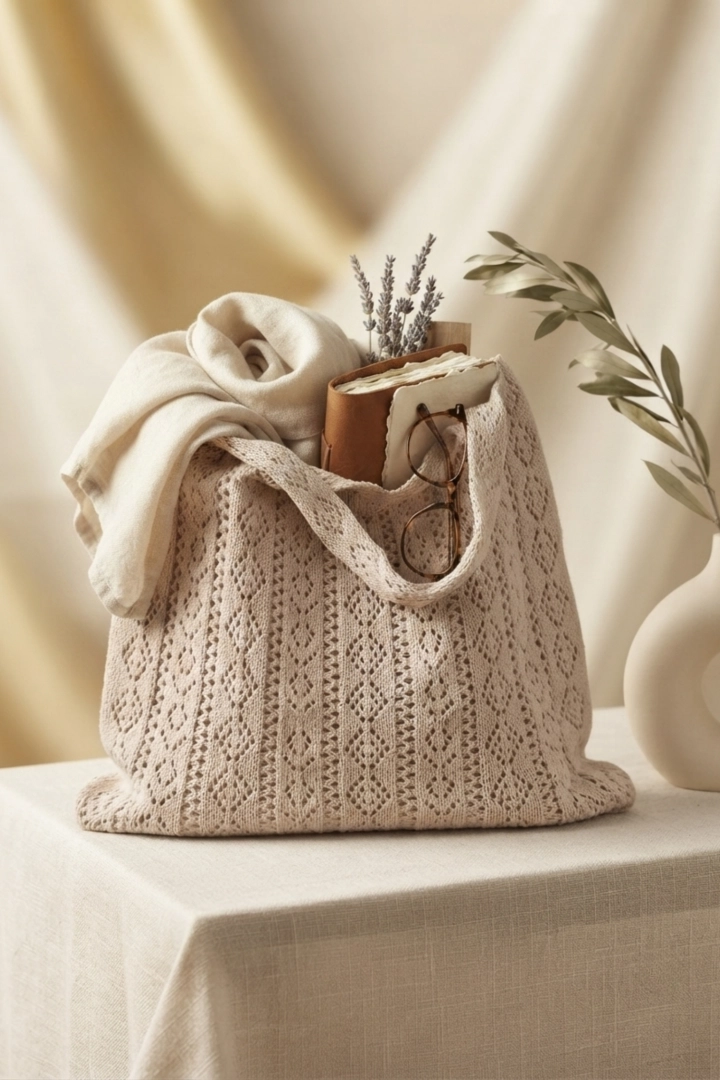 Beżowa torebka damska shopper w stylu boho Invorio
