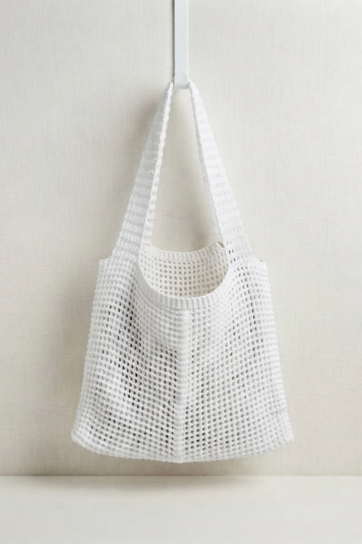 Biała torebka shopper bag boho z ażurowym splotem Nebbiuno