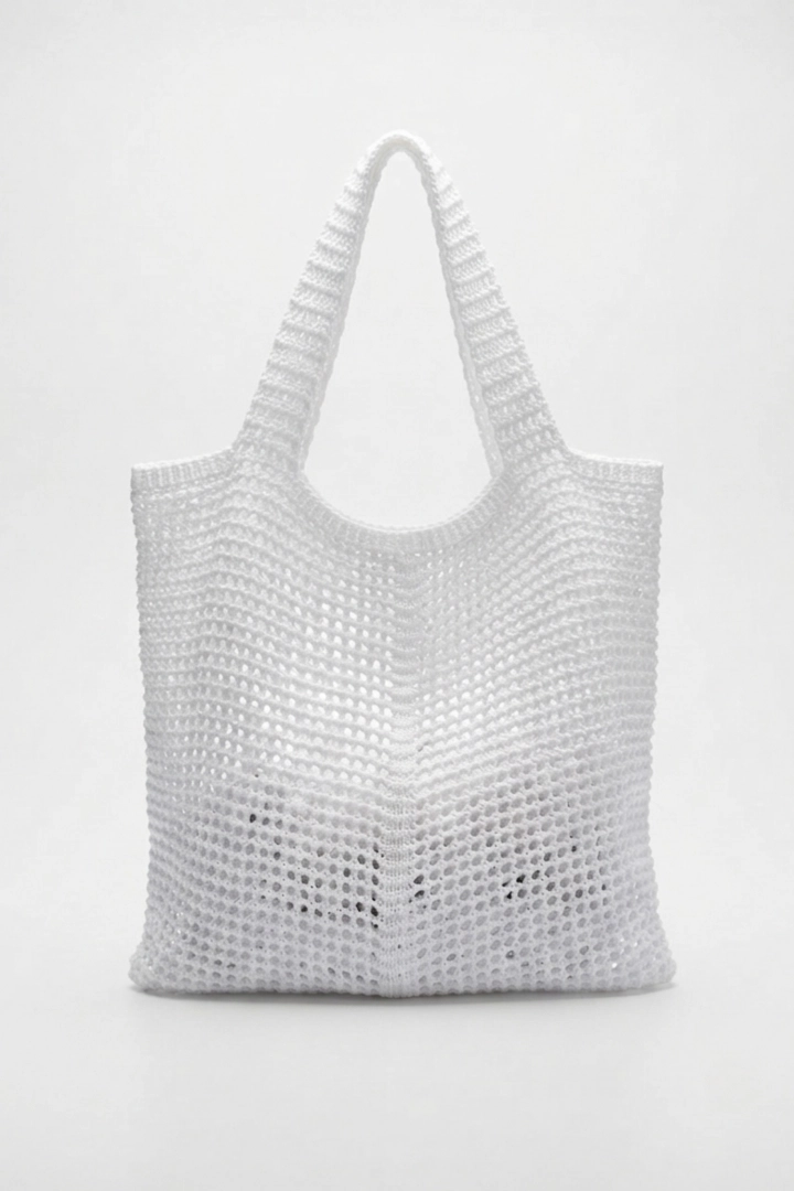 Torebka damska biała ażurowa shopper bag Nebbiuno