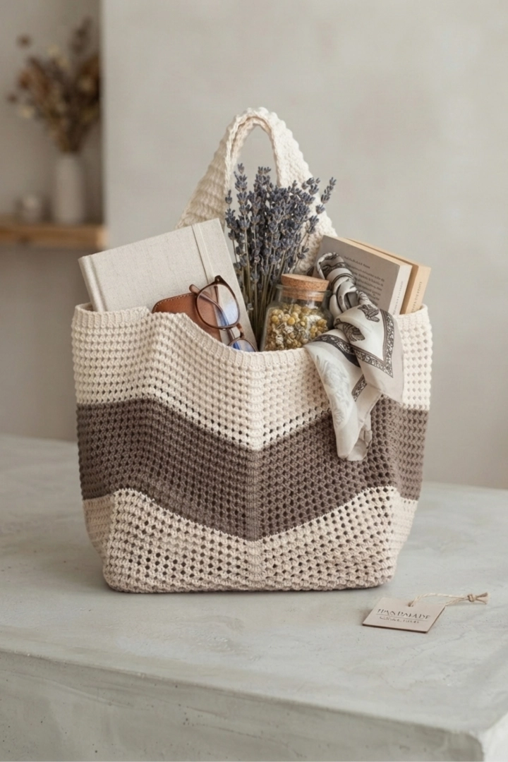 Torebka damska beż z fango shopper bag szydełkowa Nebbiuno