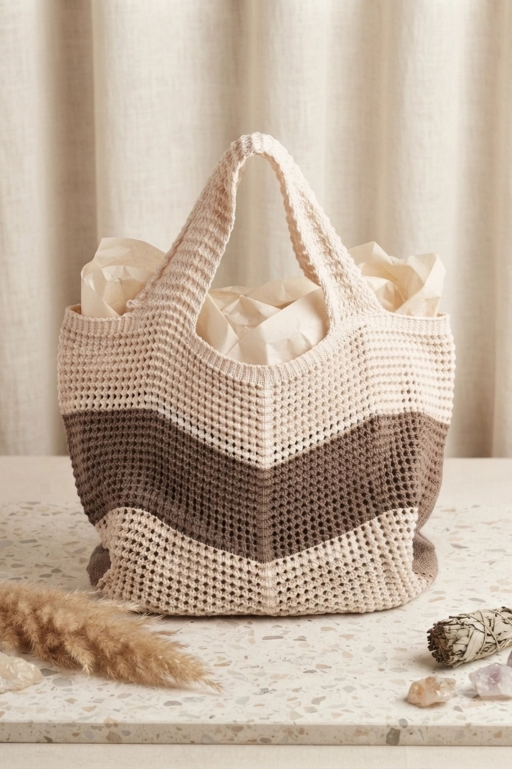Torebka beż z fango shopper bag z ażurowym splotem boho Nebbiuno