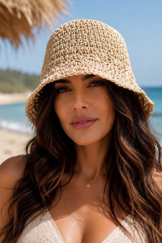 Kapelusz damski beżowy bucket hat boho z ażurowym wykończeniem Briaglia
