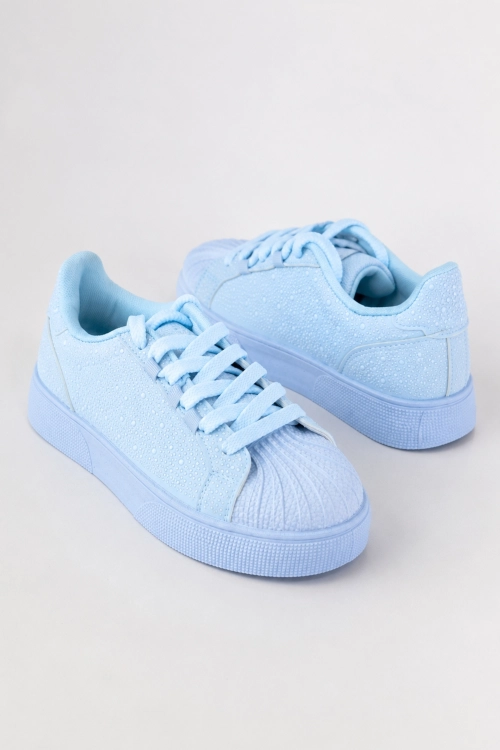 Sneakersy damskie jasnoniebieskie z ozdobnym wykończeniem cyrkoniami i płaską podeszwą Massimino