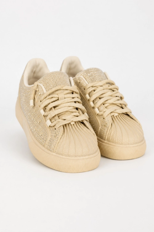 Sneakersy damskie beżowe eleganckie z ozdobnym wykończeniem i płaską podeszwą Massimino