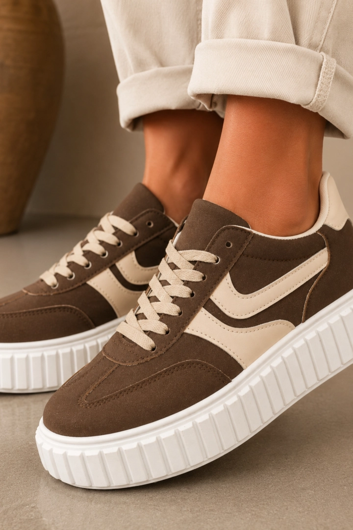 Sportowe sneakersy zamszowe brązowe sznurowane Aranci