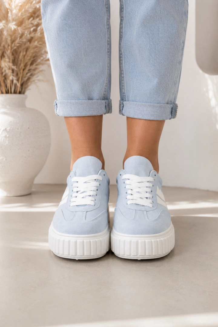 Sportowe sneakersy zamszowe błękitne sznurowane Aranci