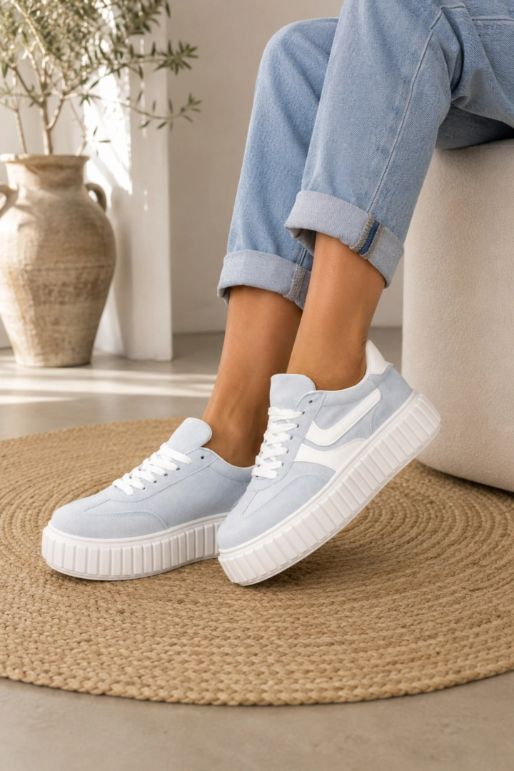 Błękitne sneakersy zamszowe na grubej podeszwie Aranci