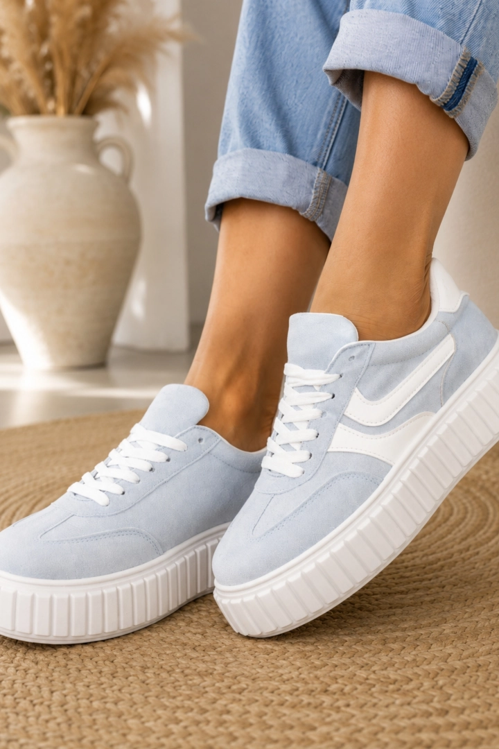 Błękitne sneakersy sportowe zamszowe z ryflowaną podeszwą Aranci
