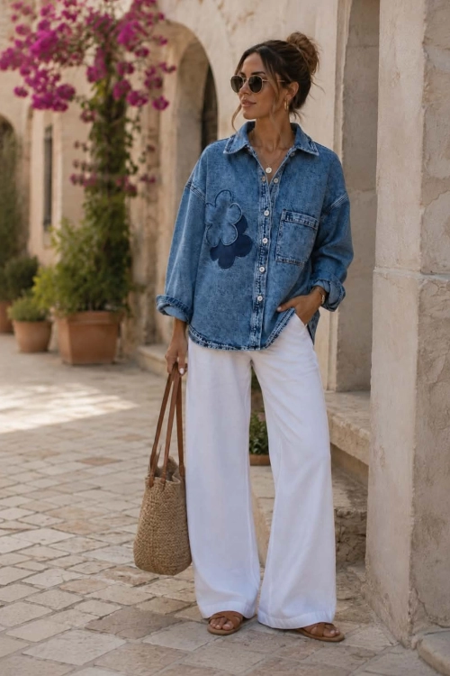 Włoska kurtka jeansowa oversize denim blue z miękkiego denimu Brenta