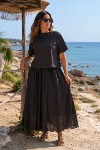 Sukienka Popover Dress maxi brązowa z kieszeniami i miękkiej bawełny Mocchie