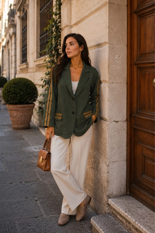 Marynarka oversize khaki z bawełny w sportowym stylu Scisciano