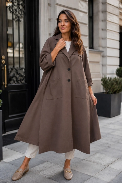 Płaszcz oversize brązowy casual na guziki Tavagnacco