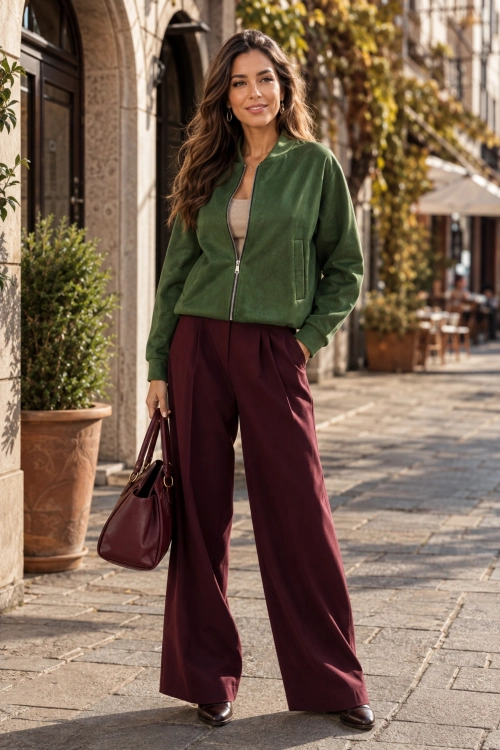 Bluza damska zielona oversize na suwak ze stójką i minimalistycznym fasonem Merezola