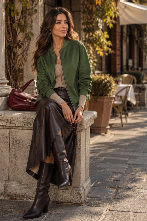 Bluza damska zielona casual oversize z suwakiem stójką i eleganckim wykończeniem Merezola
