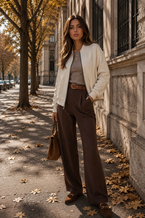 Bluza damska beżowa oversize z suwakiem stójką i eleganckim wykończeniem Merezola