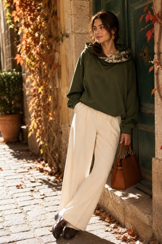 Khaki bluza oversize z kapturem asymetryczna troczek Palanzano
