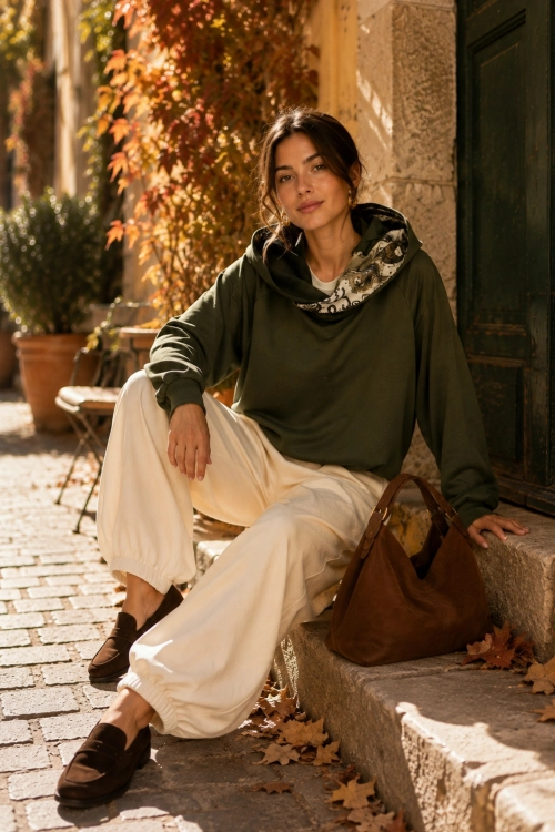 Khaki bluza z kapturem oversize regulacja dołu Palanzano