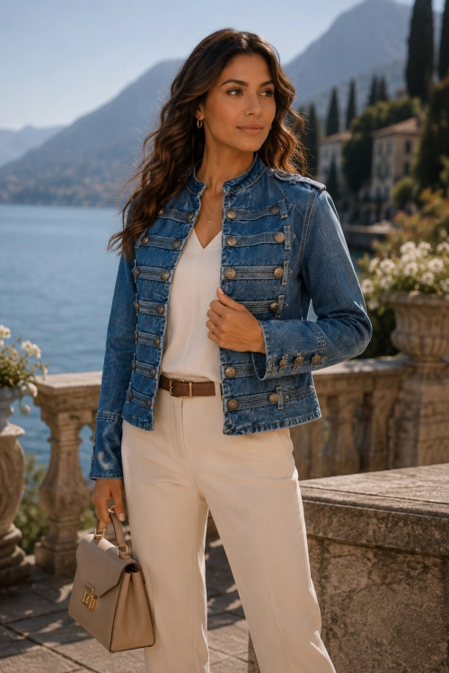 Kurtka denim blue z otwartym fasonem i stójką w casualowym stylu Uverlina