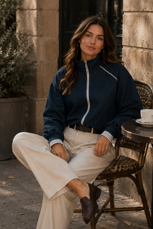 Bluza granatowa styl marine z zamkiem Calendasco