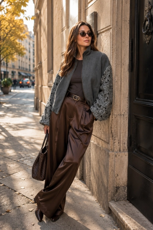 Kurtka damska bomberka grafitowa z ażurowym rękawem Ferriere