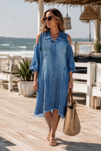 Sukienka midi jeansowa oversize z lyocellu dark denim blue Quirezola
