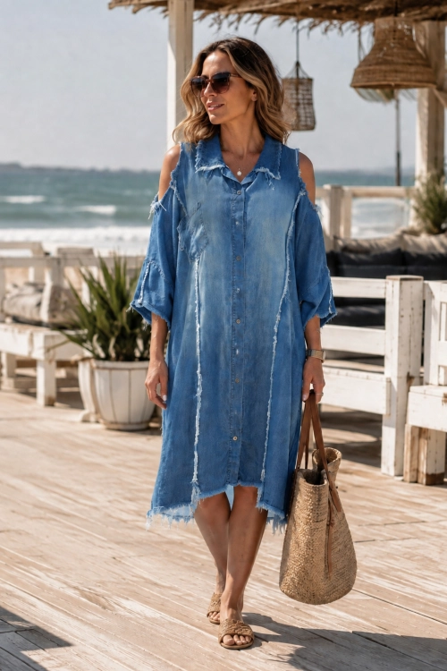 Sukienka midi jeansowa oversize z lyocellu dark denim blue Quirezola