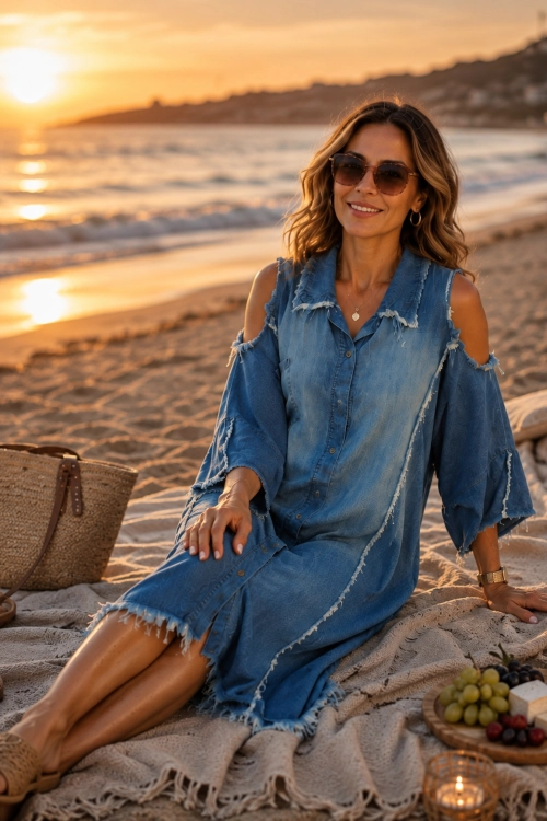 Sukienka koszulowa midi z cienkiego lyocellu dark denim blue Quirezola