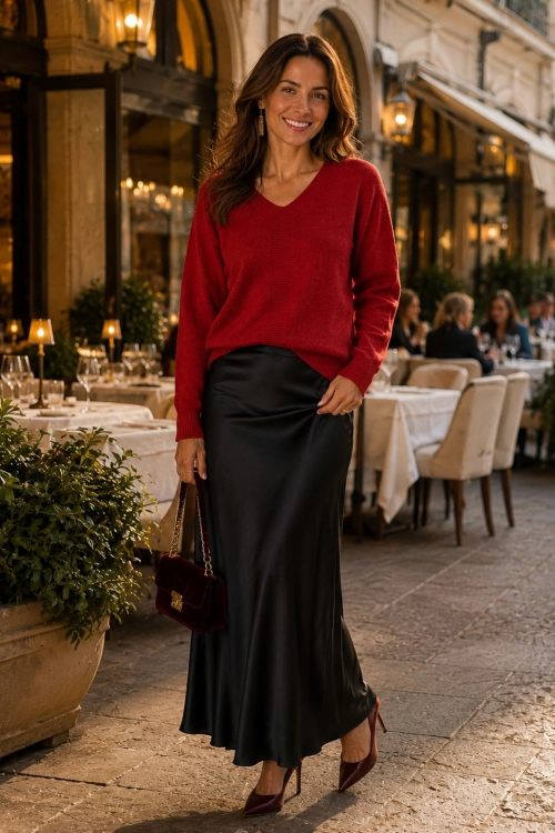 Elegancki sweter czerwony z dekoltem V Savoca